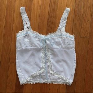 Handmade white eyelet lace babydoll cami top